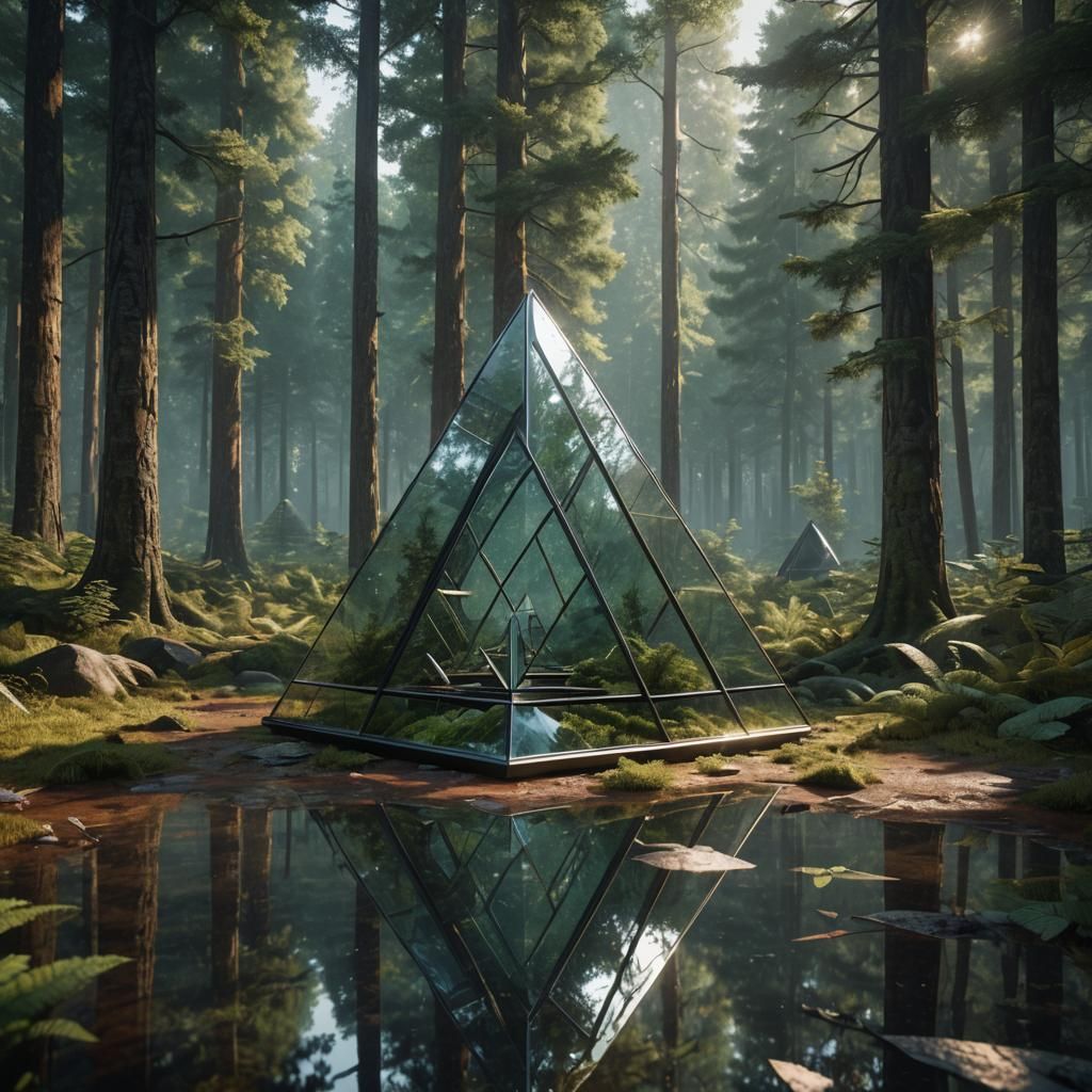 Reflective Tetrahedron House in Postmodern Style