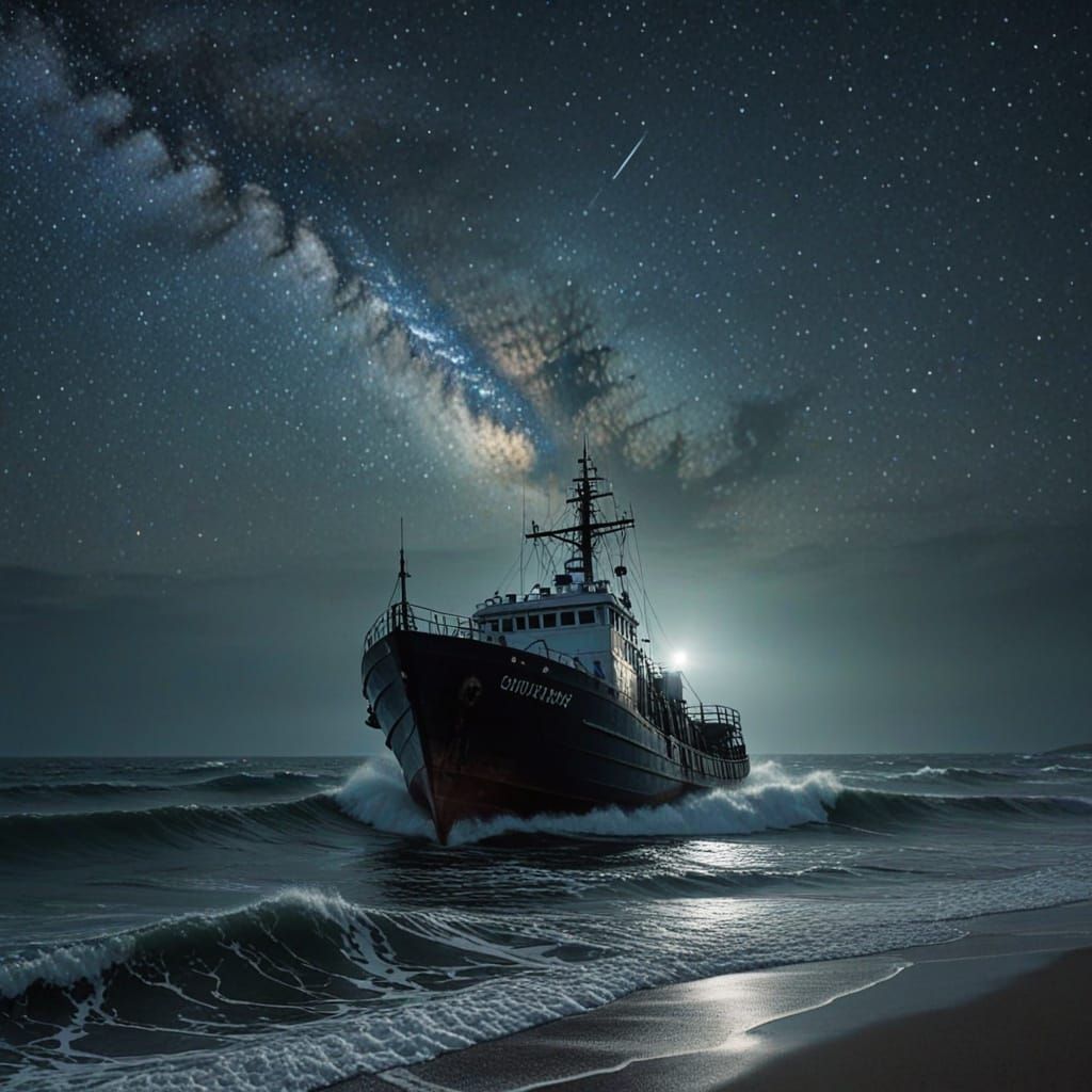 Turbulent Ocean at Night: Cinematic Digital Art