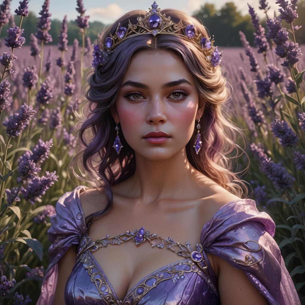 Queen in Lavender Field: Digital Art Portrait