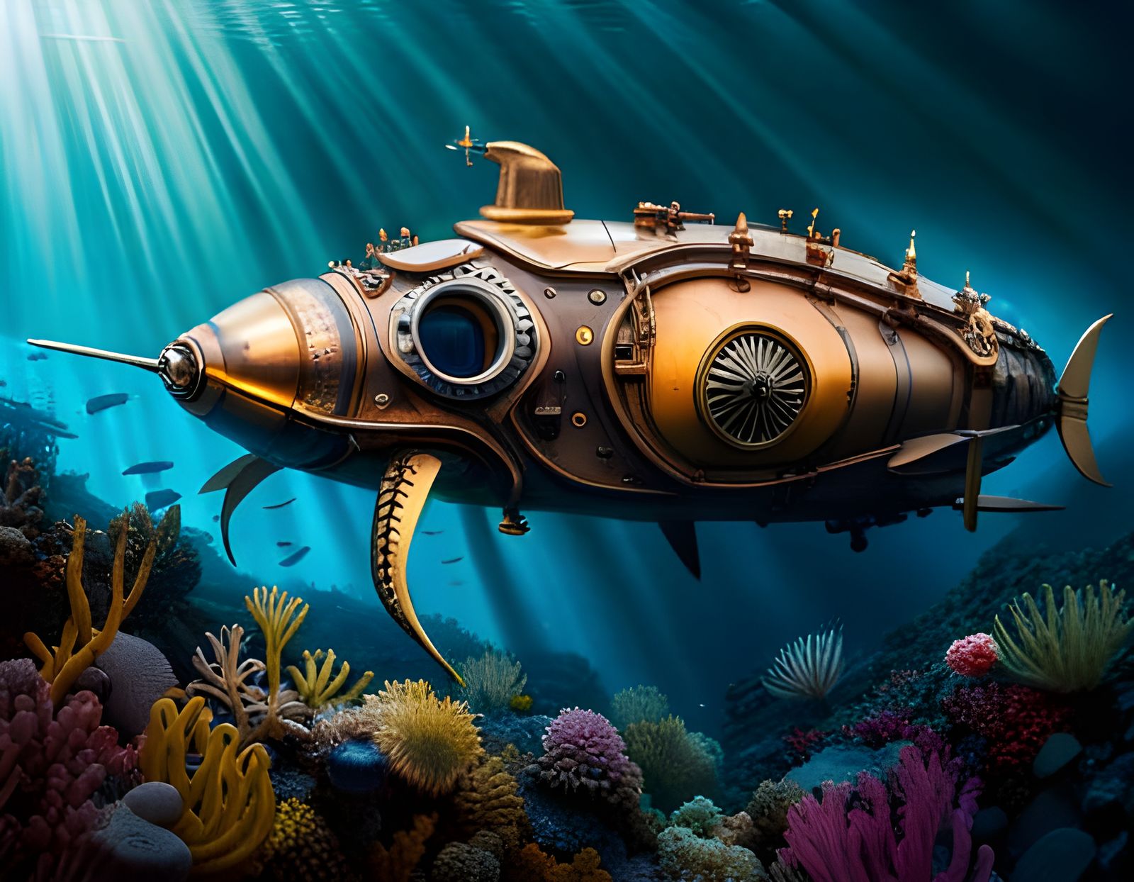 Steampunk Seawolf Submarine in Jules Verne Style