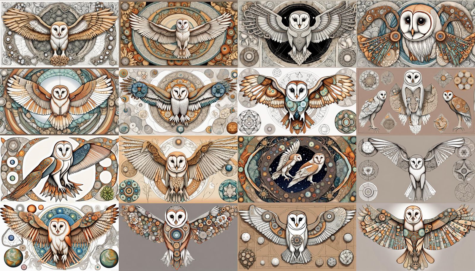 Abstract Barn Owl with Geometric Floral Design