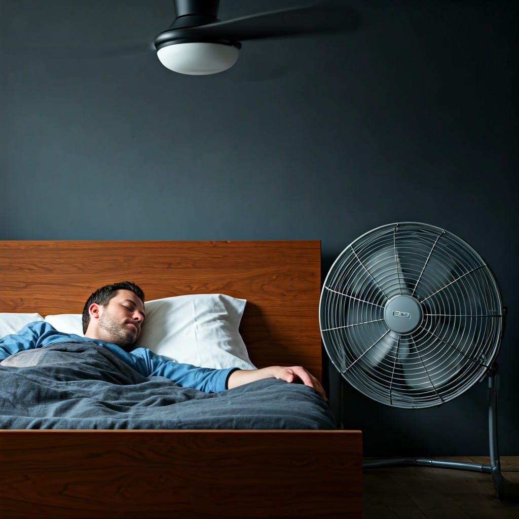 Man in Studio Portrait with Oversized Fans