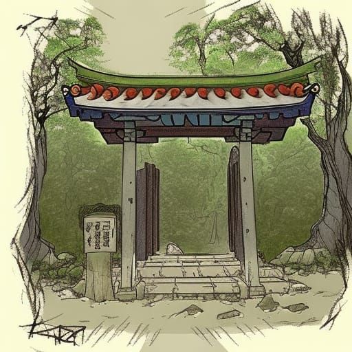 Shinto Shrine in Forest: Anime Style Japanese Art