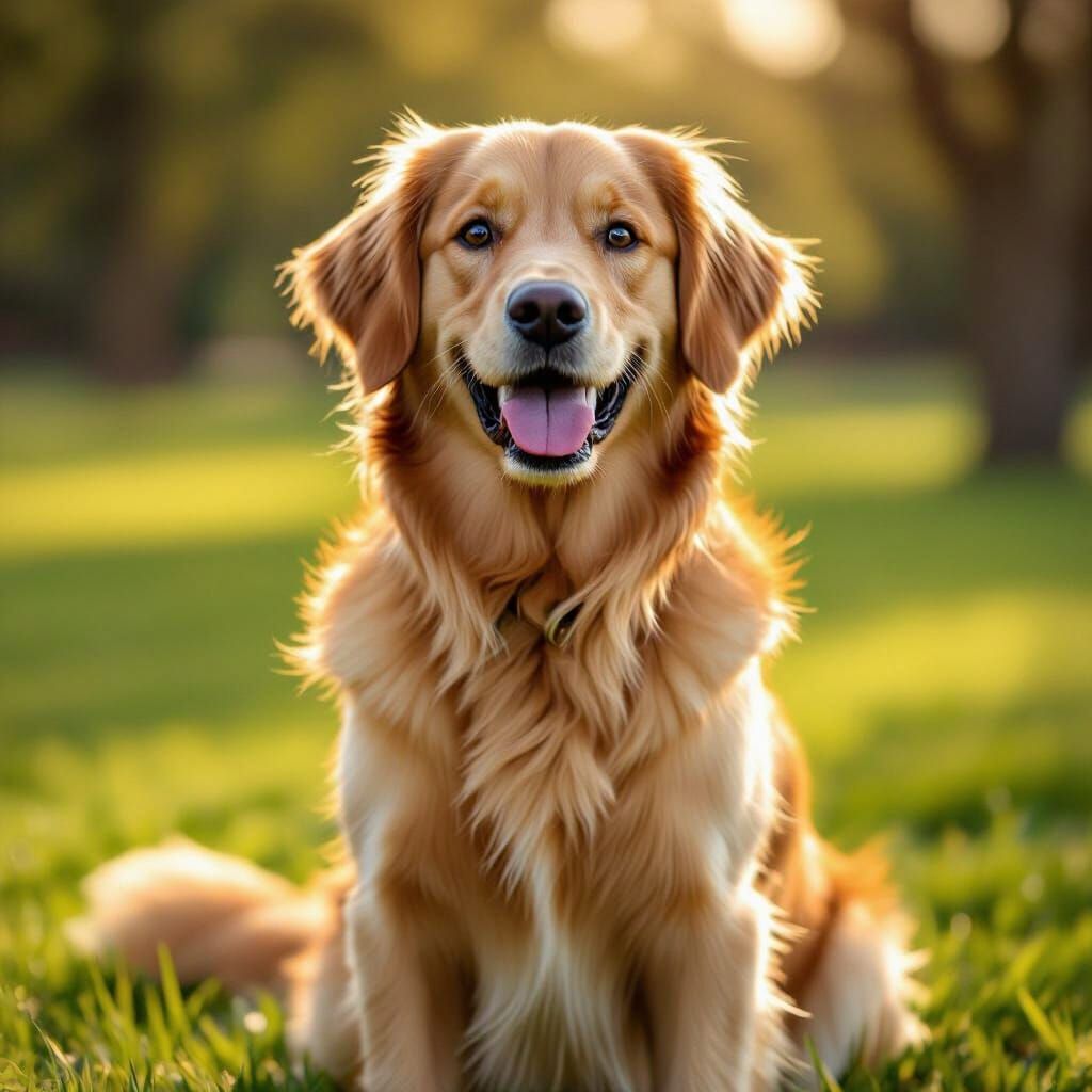 Photorealistic Golden Retriever in Sunny Park