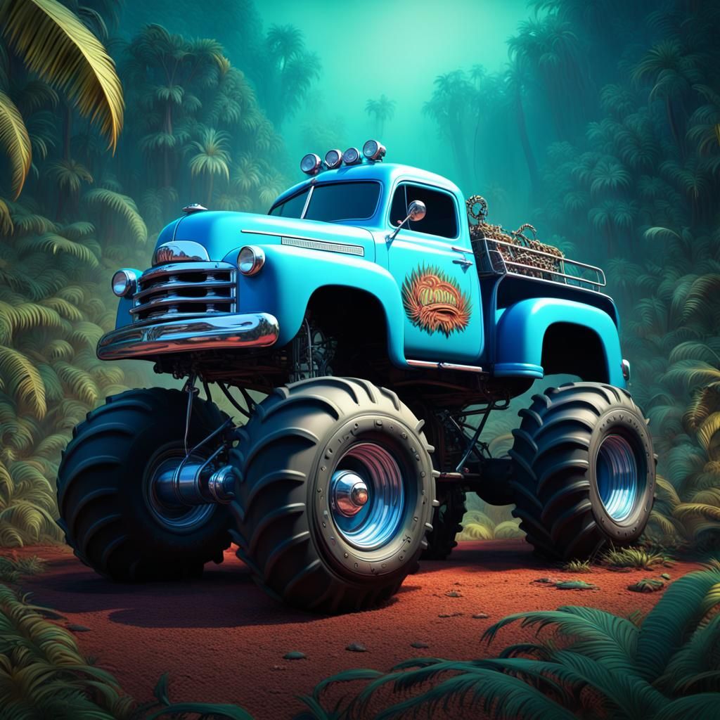 1950s Monster Truck in Jungle UV Art