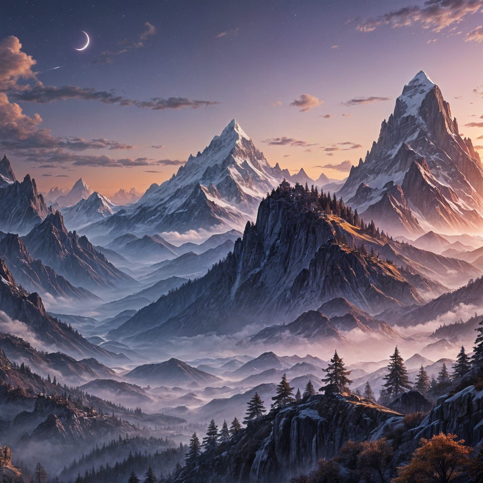 Epic Purple Sunset Mountain: Digital Matte Painting