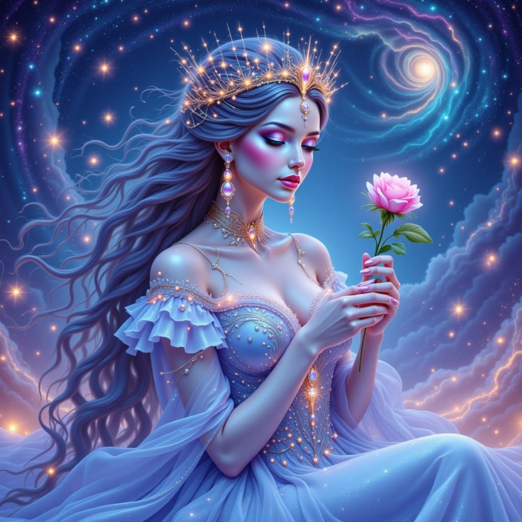 Celestial Queen on Cloud Throne with Stardust Rose