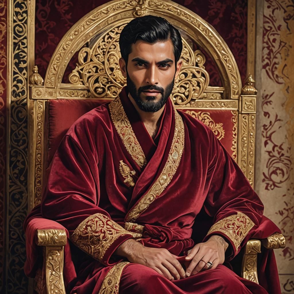 Aristocratic Portrait in Red Velvet Robe