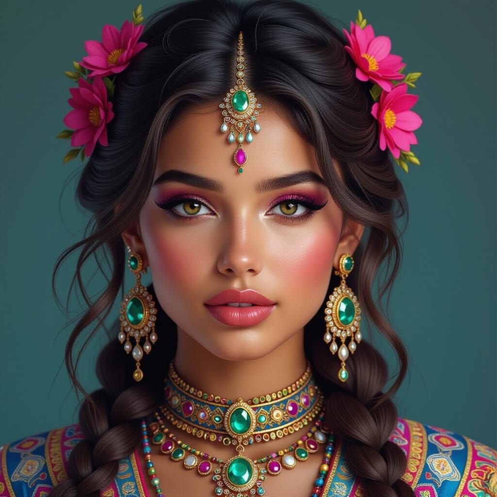 Hyperrealistic Portrait of Woman in Futuristic Jewelry