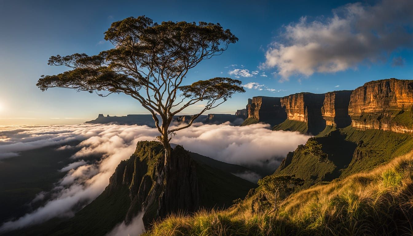 Ethereal Tepui Plateau in Gradient-Blue Skies