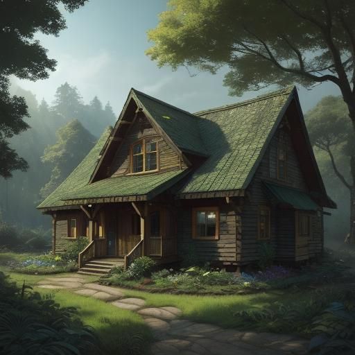 Forest Village in Comic Book Art Style