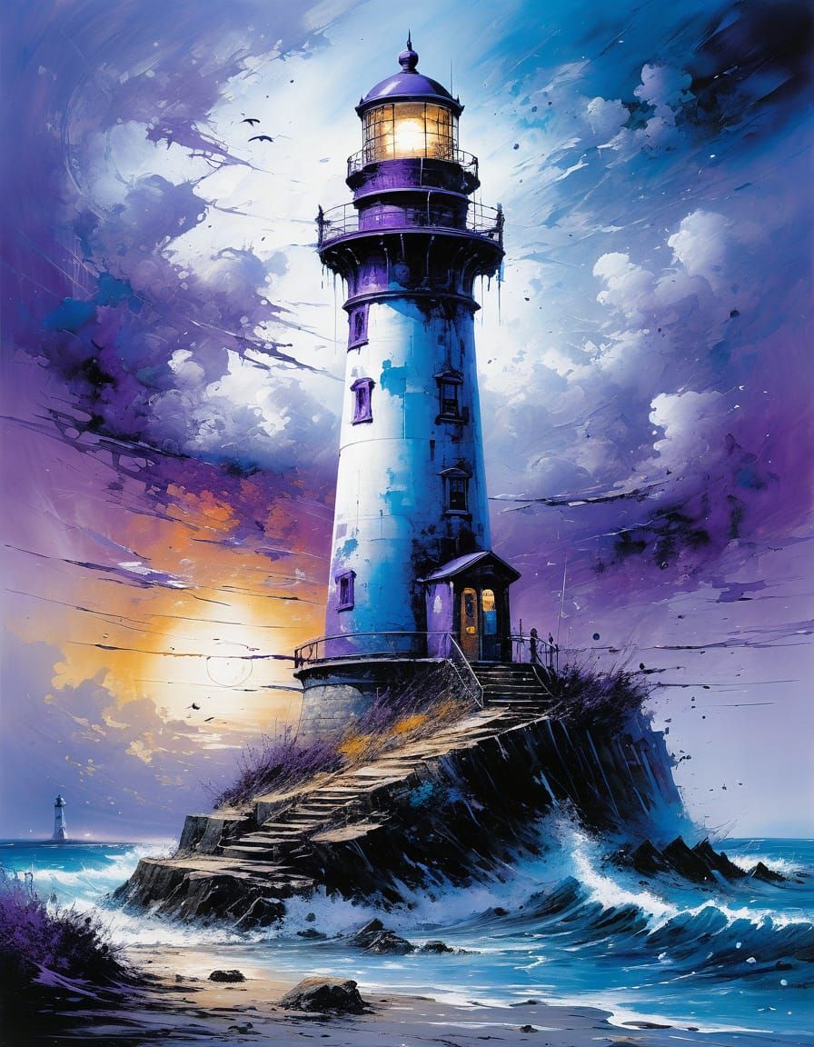 Abstract Lighthouse in Purple and Blue