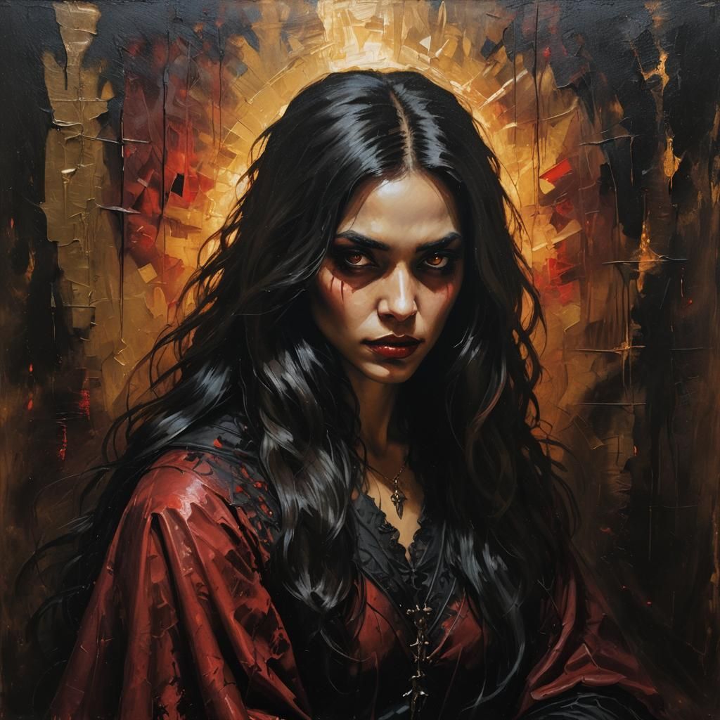 Gothic Vampire Girl Portrait in Oil Painting Style