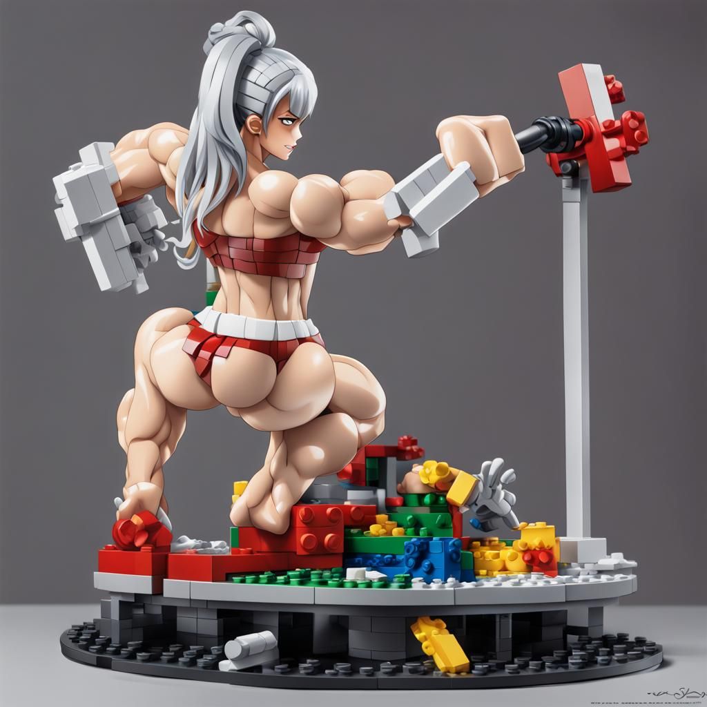 Muscular Girl Builds Lego Statue in Anime Style