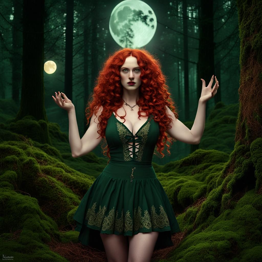Beltane Witch Celebrates Spring Equinox in Forest