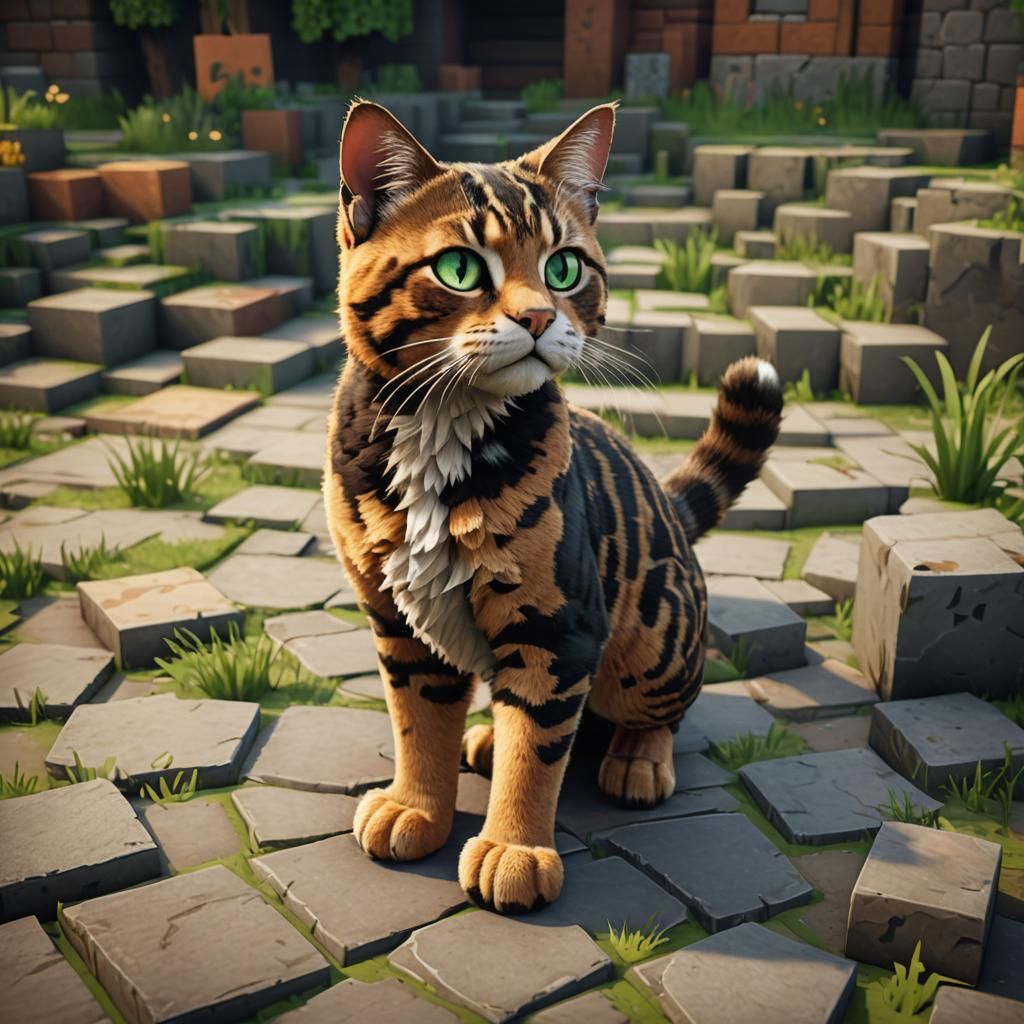 Minecraft Cat in 3D Cinematic Style