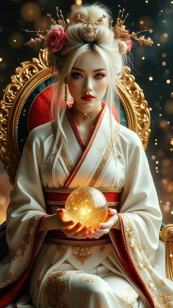 Ethereal Geisha with Serpent Tail in Space