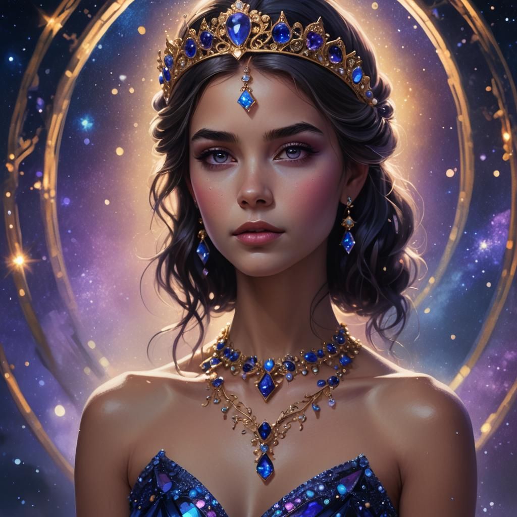 Woman with Sapphire Tiara in Fantasy Art Style