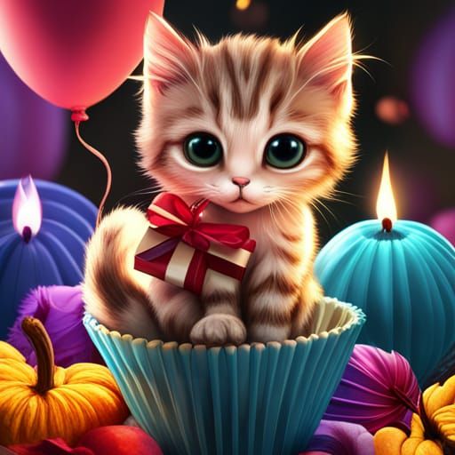 Cute Kitten's Autumn Birthday Party in Fantasy Art