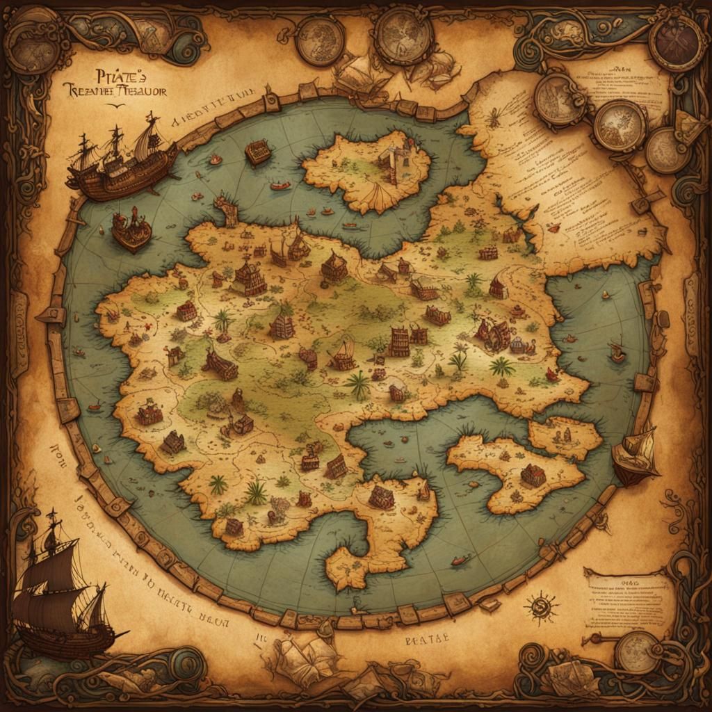 Pirate Treasure Map on Ancient Animal Skin