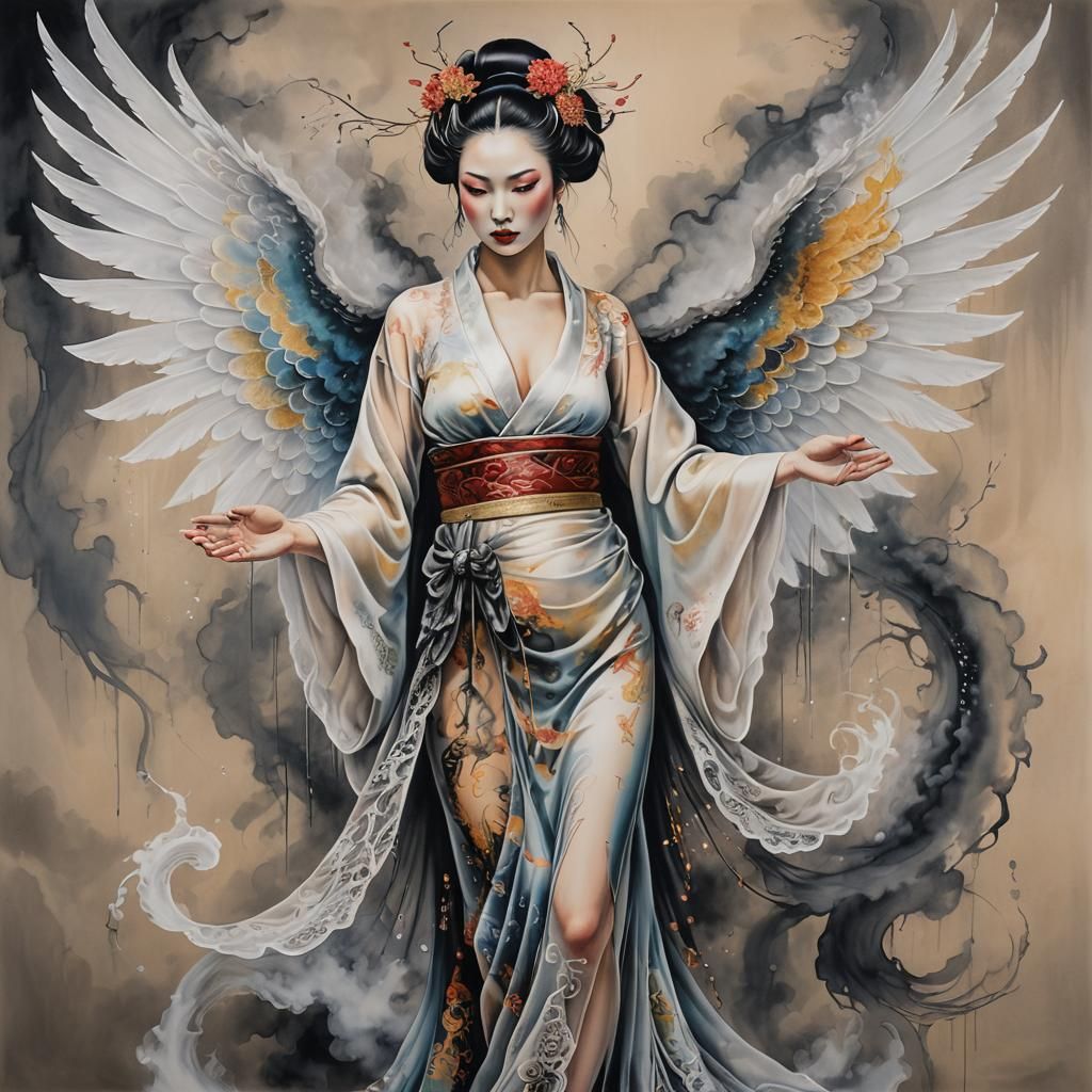Asian Angel Portrait with tattoo