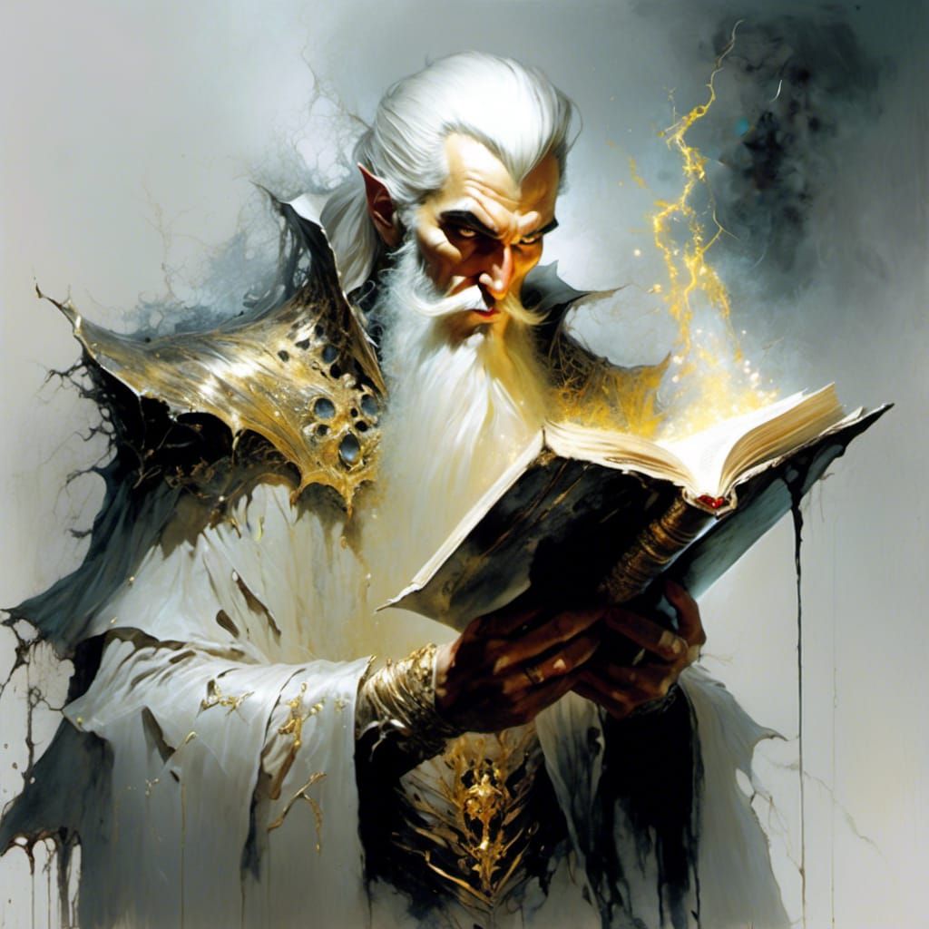 Saruman focusing on casting a spell on Gandalf