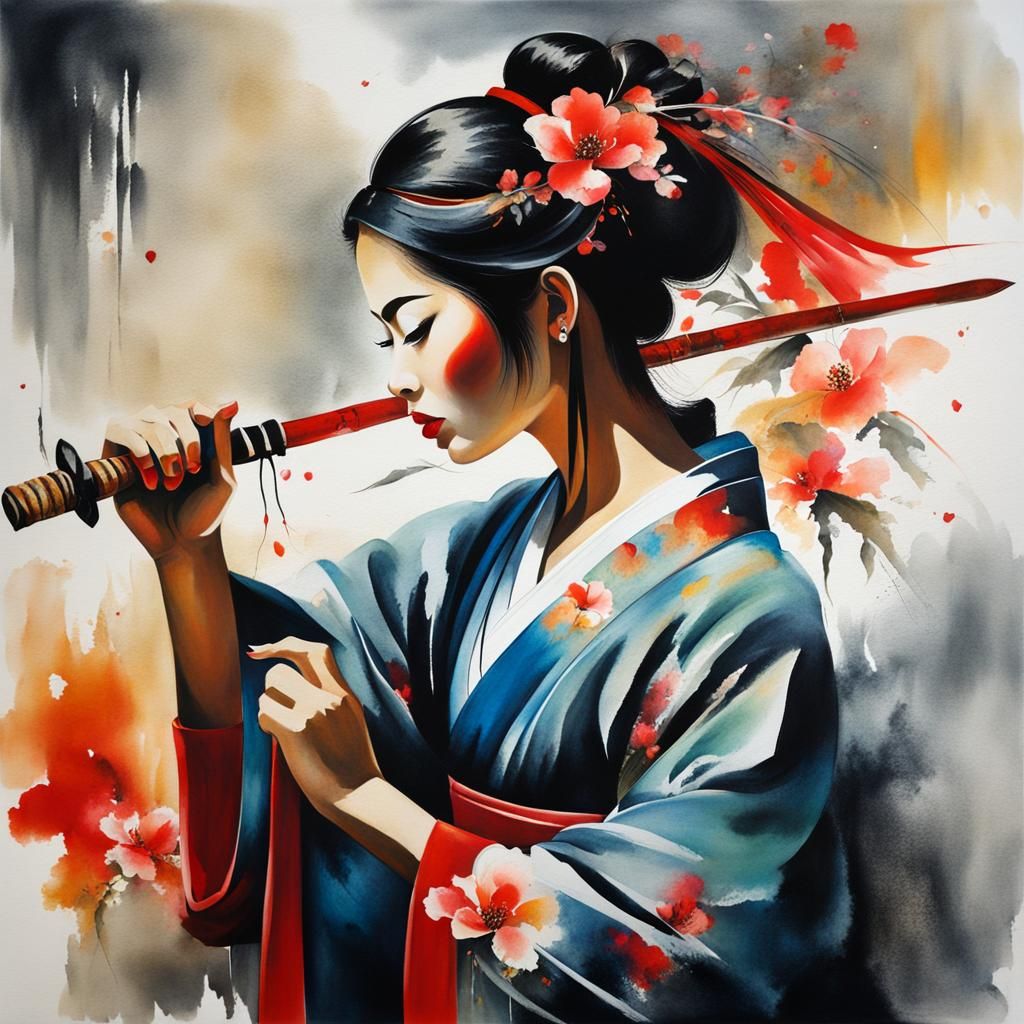 Abstract Samurai Geisha Wall Painting