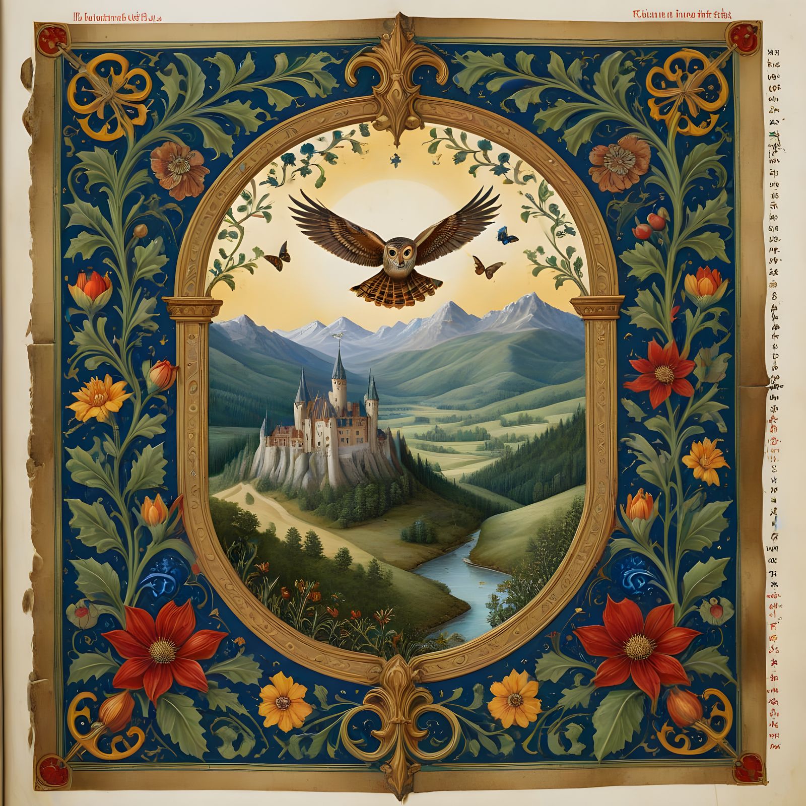 Illuminated Manuscript Page: Owl over Snowy Field