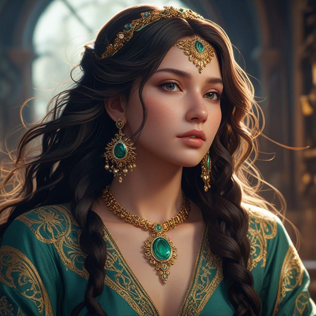 Majestic Caucasus Woman in Traditional Attire