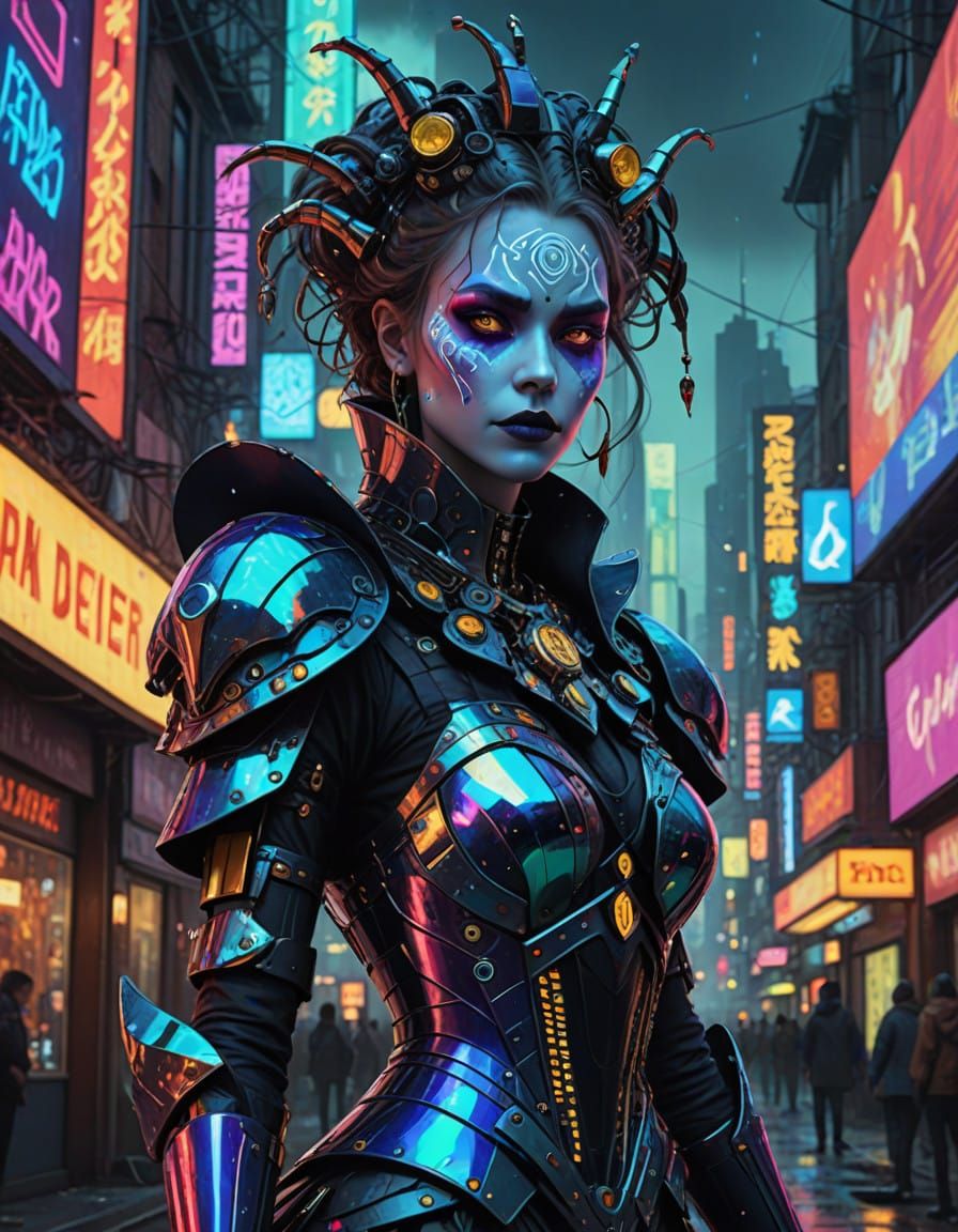 Cyberpunk Jester in Dystopian Dreamscape
