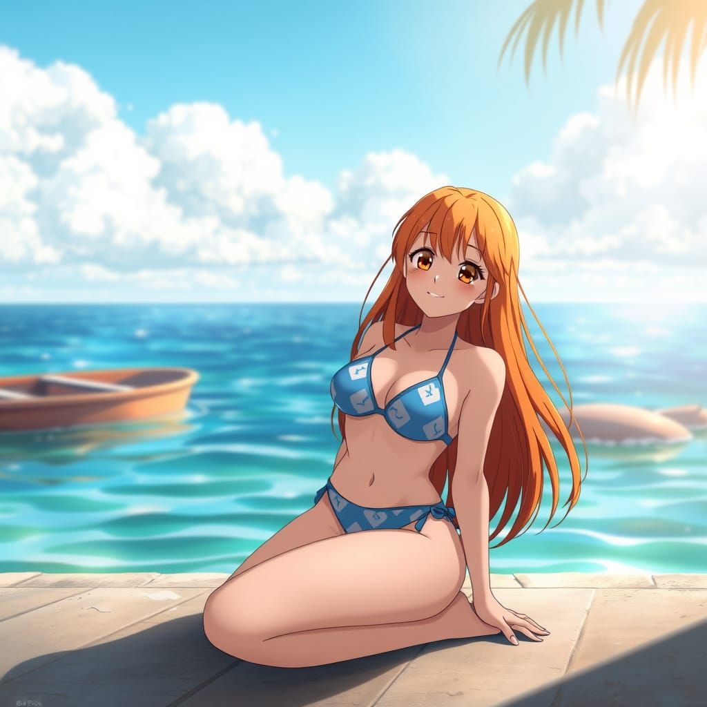 Anime Woman with Orange Hair in Ghibli Style