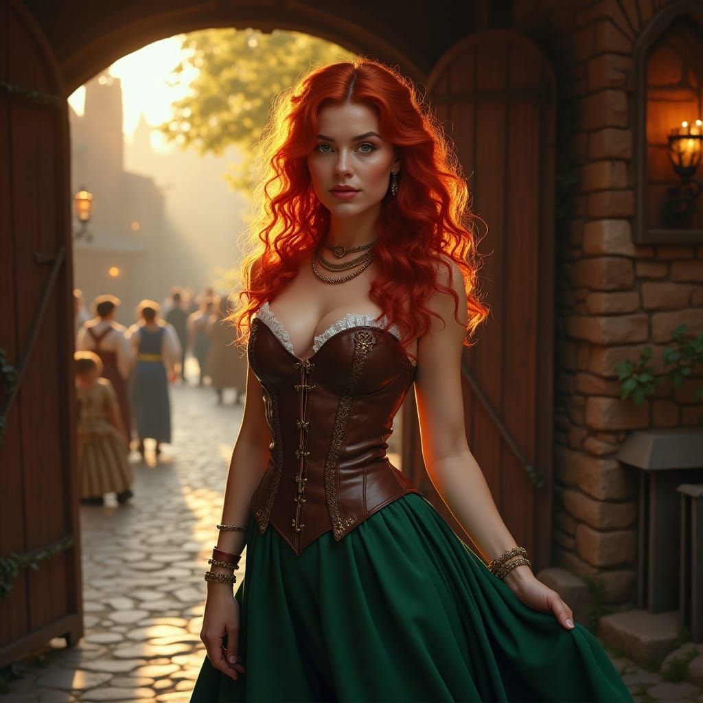 Fantasy Tavern Maiden in Emerald Green