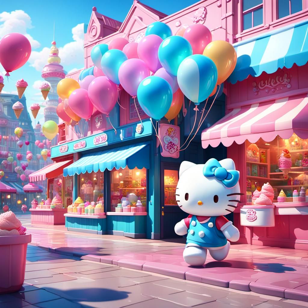 Hello Kitty's Dreamlike Ice Cream Shop: Fantasy Art
