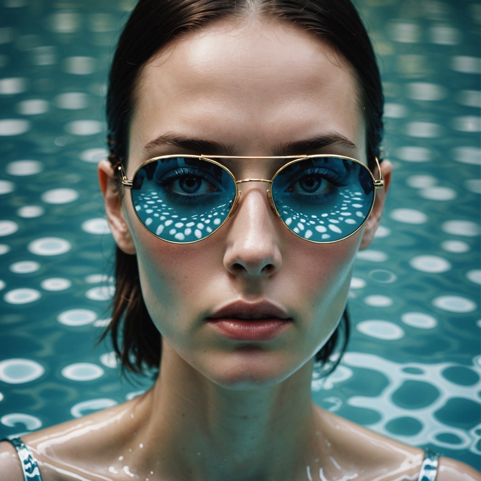 Face Submerged in Pool, Sunglasses Reflecting, Avant Garde S...