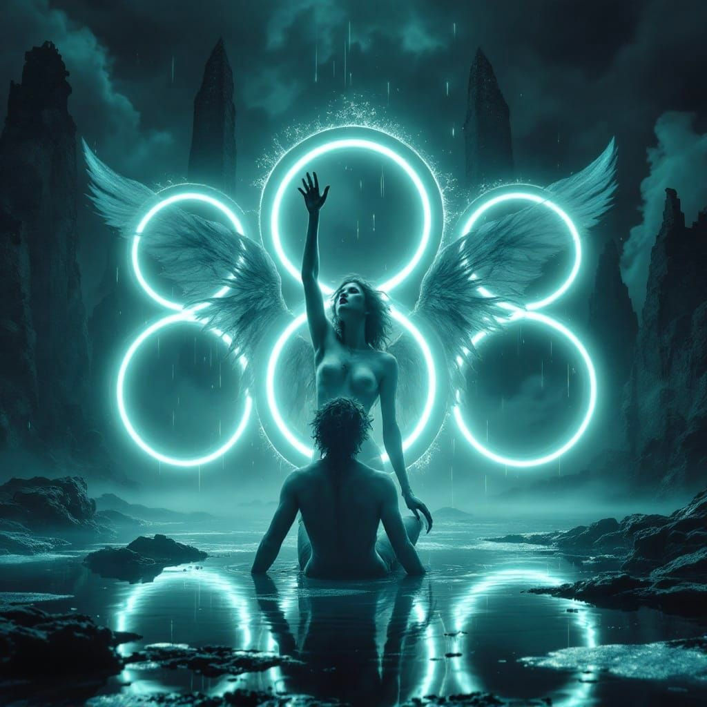 Glowing Neon Chains Bind a Wounded Angel