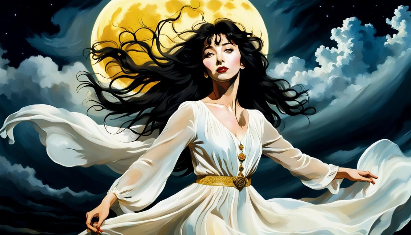 Singer in White Dress with Moon, Abstract Art