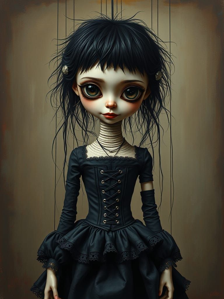 Gothic Puppet Girl in Oil Painting
