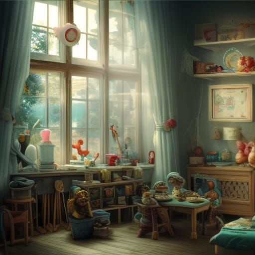Charming Vintage Toy Shop Interior with Magical Glow