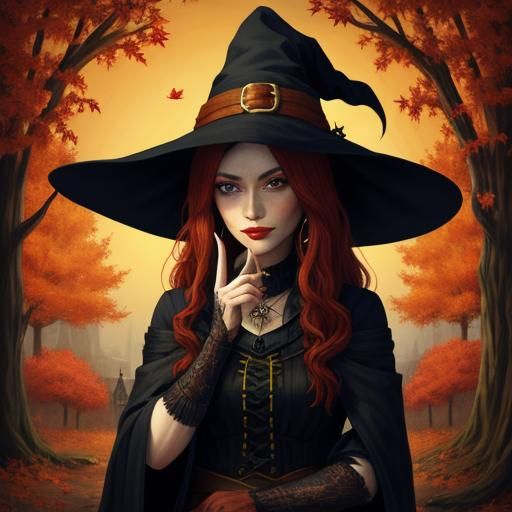 Enchanting Autumn Witch in a Mystical Style