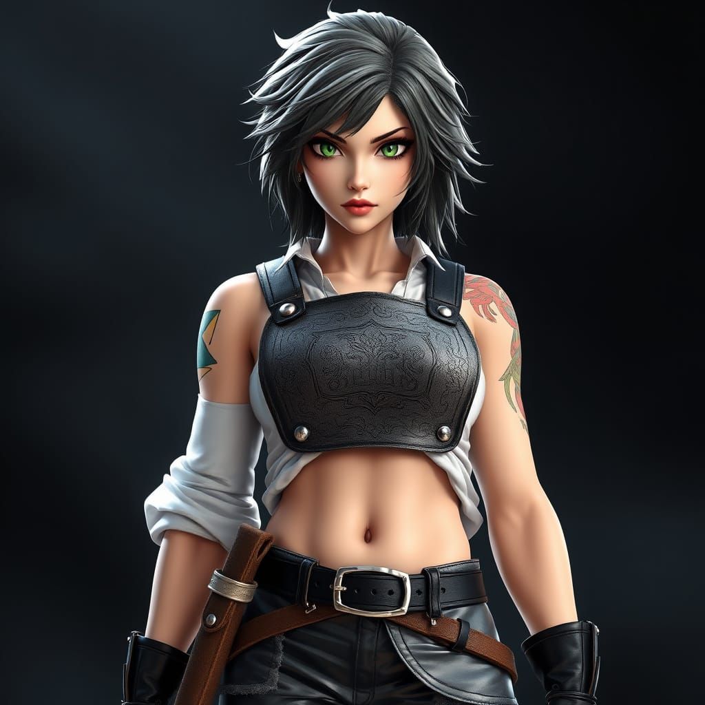 Battle-Hardened Warrior Woman in Plate Armor