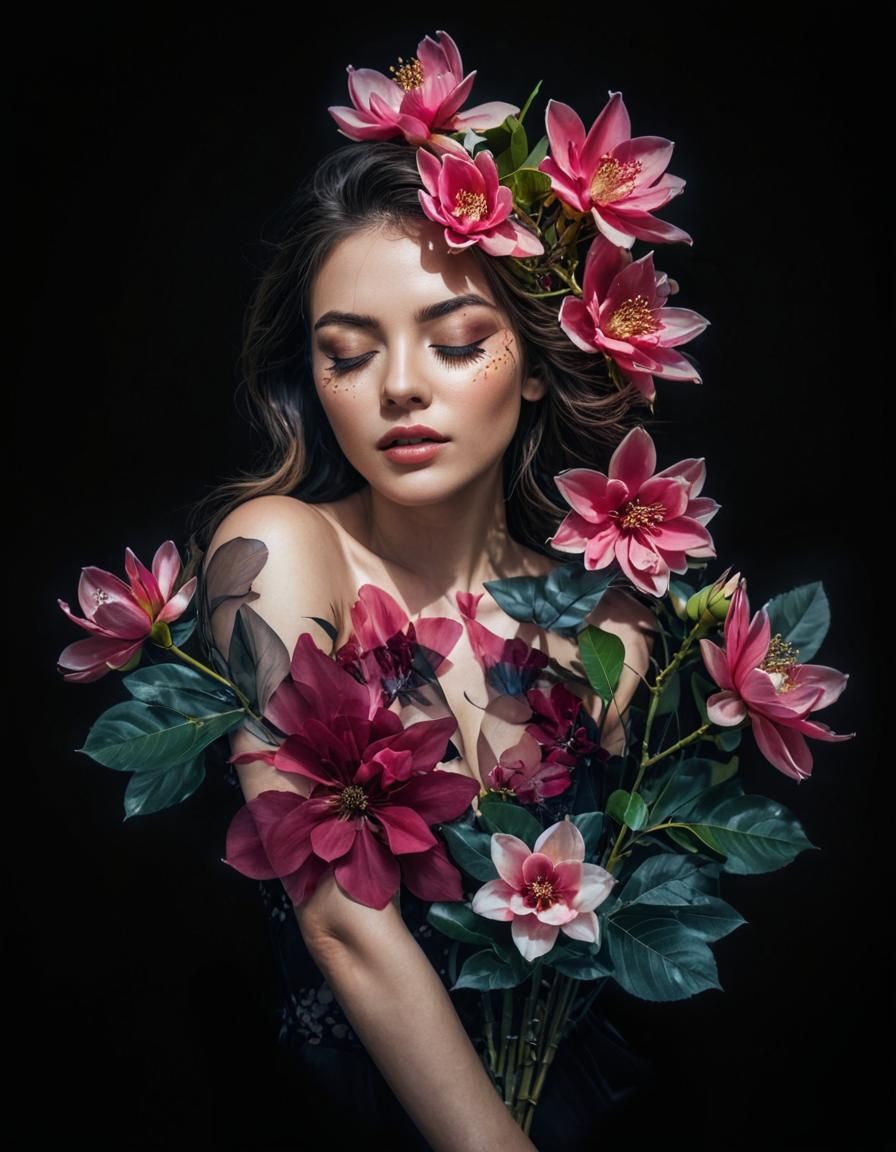 Double exposure cool beauty model girl closed eyes,  big fak...