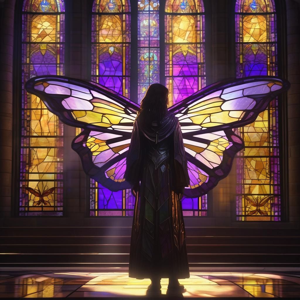 Moth Woman in Cathedral, Dark Fantasy Art