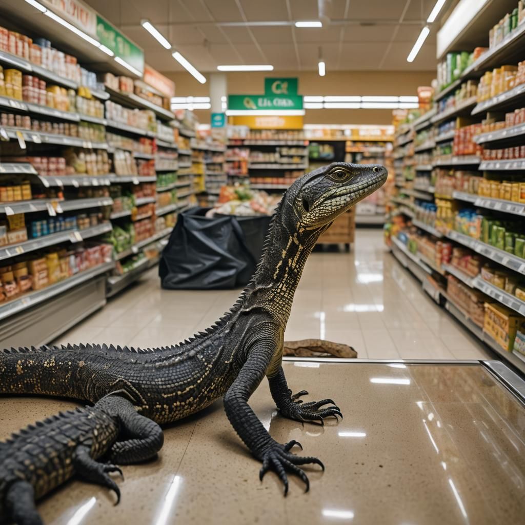 Monitor Lizard Spotted Shopping in Supermarket