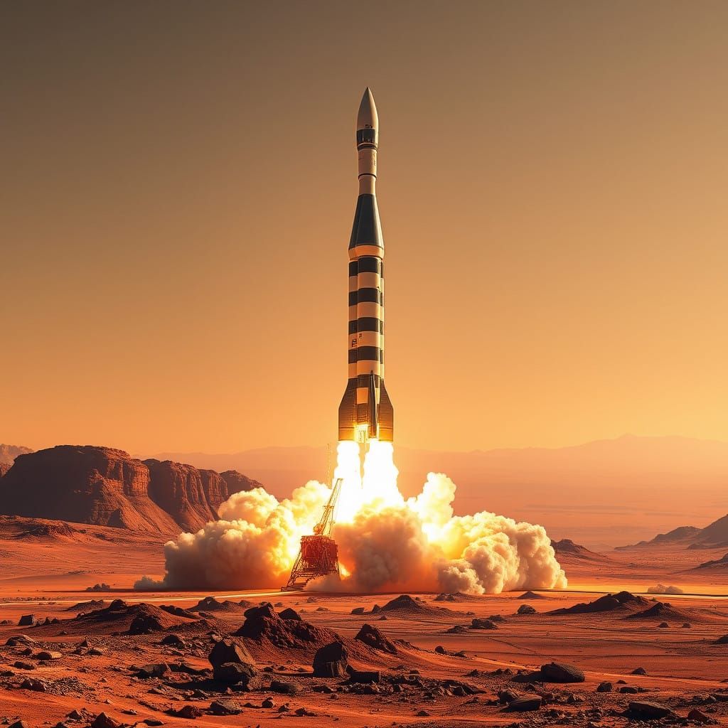 Epic Mars Launch in Cyberpunk Aesthetic