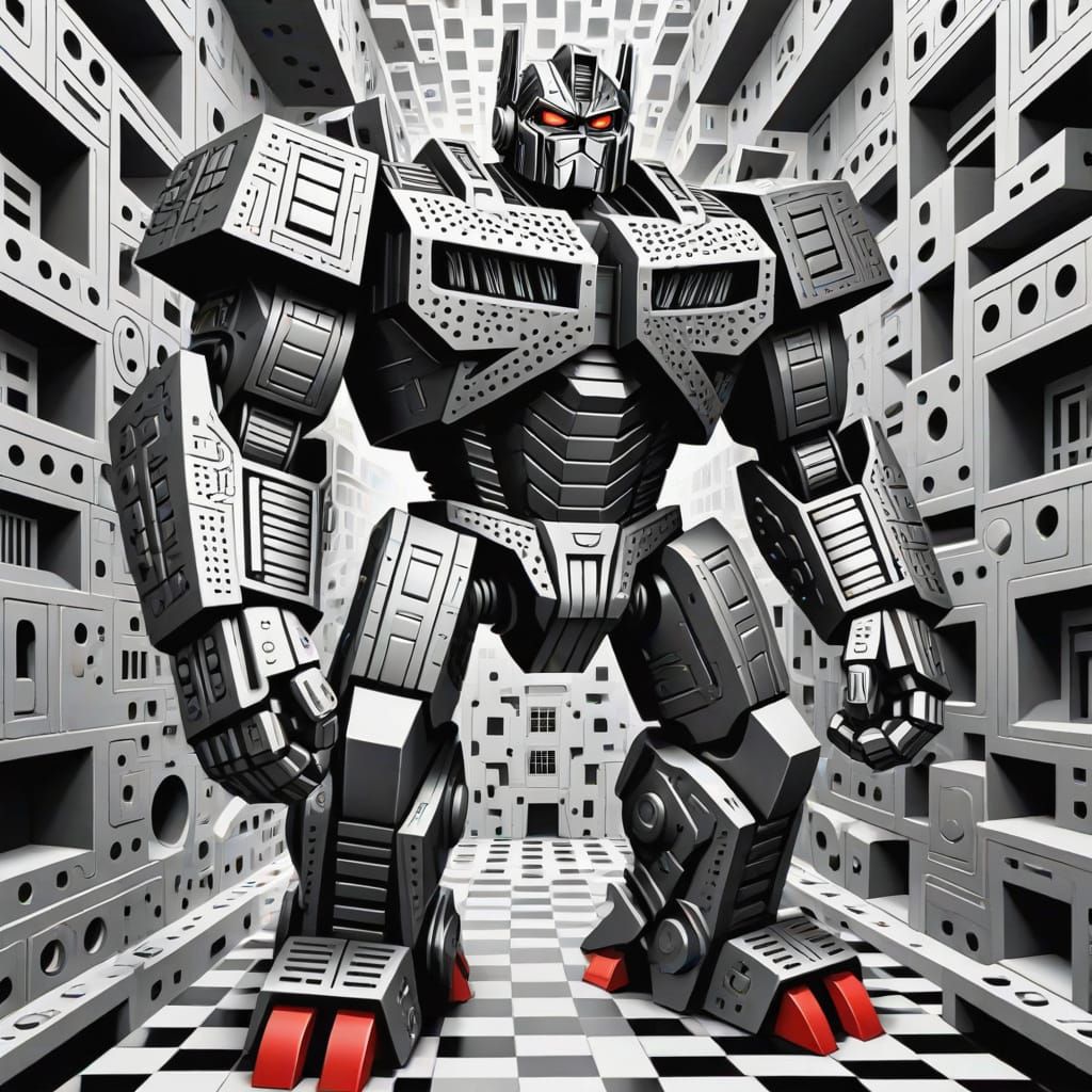 Transformer Ironhide as M.C. Escher Meets Yayoi Kusama