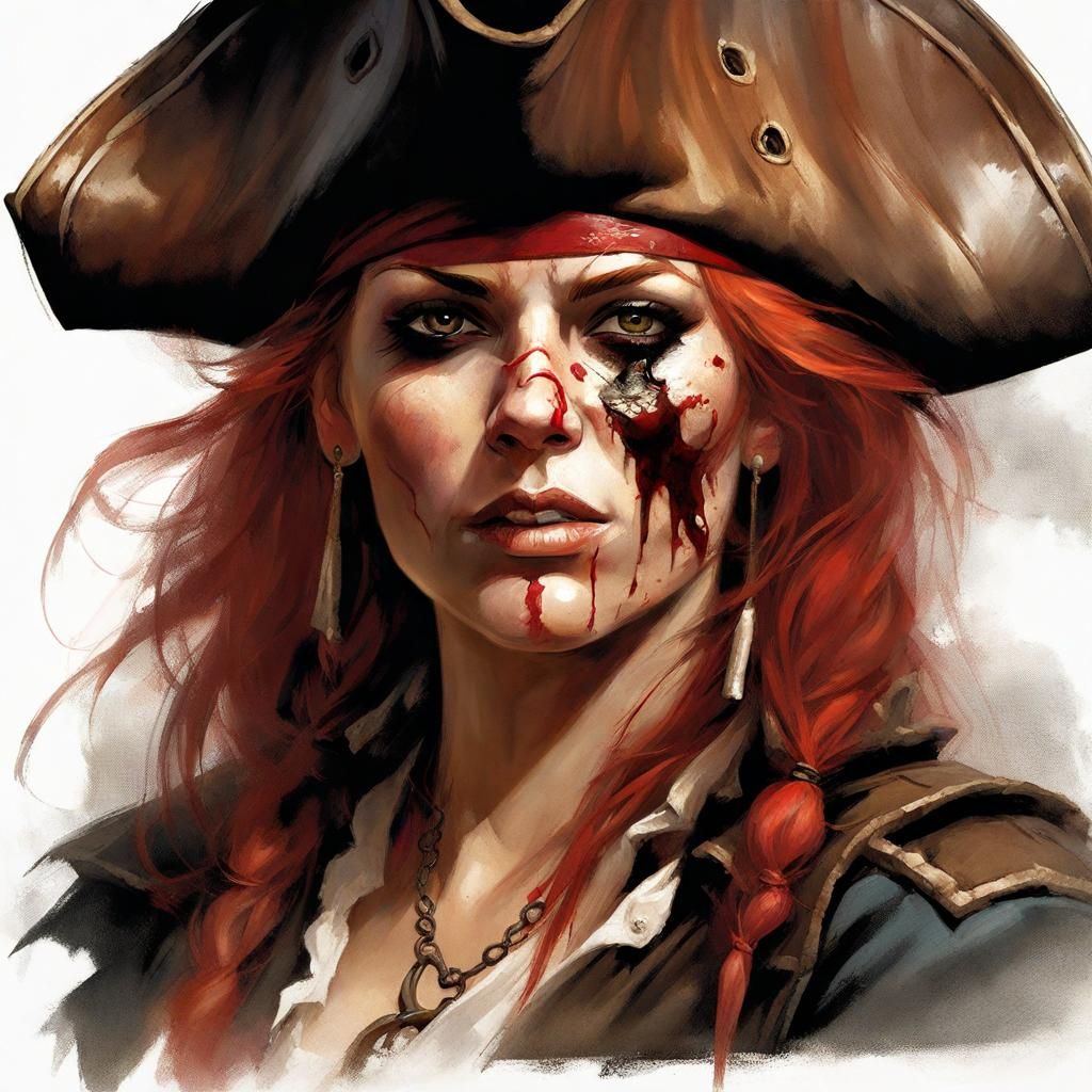 Fierce Red-Haired Woman Pirate Portrait
