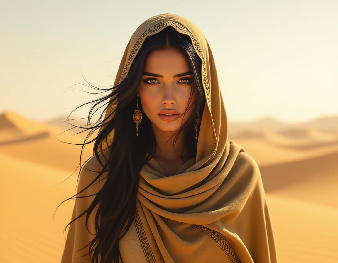 Mystical Egyptian Woman in Desert Landscape