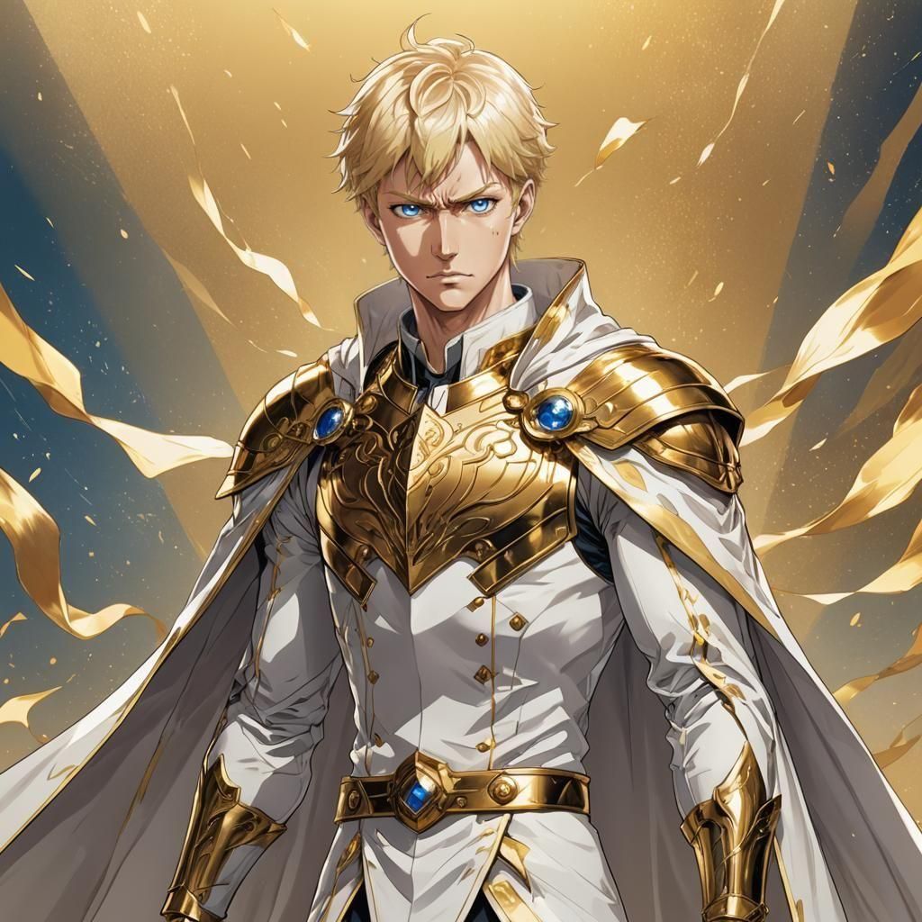 Anime Style Man with Blond Hair and Gold Clothes