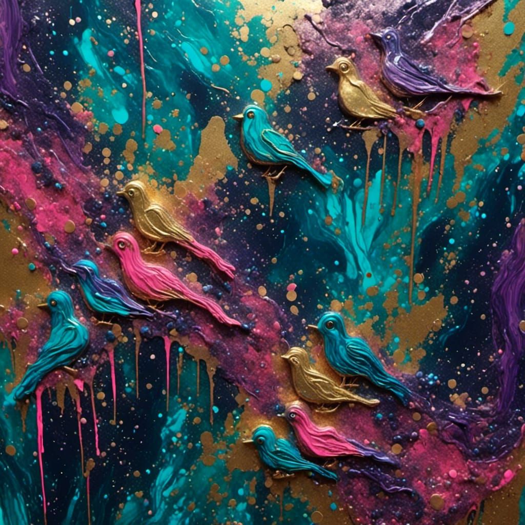 Acrylic Paint Splatter Birds in Flight