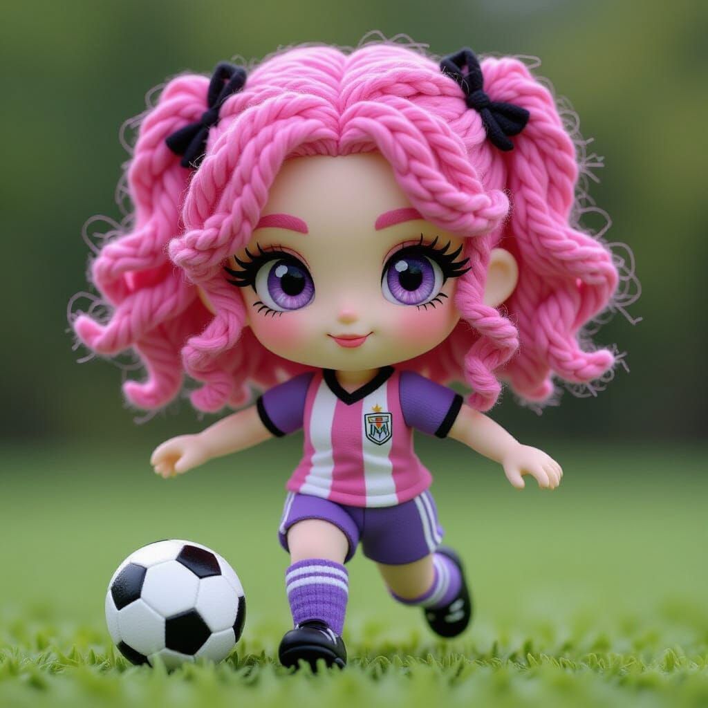 Chibi Gothic Yarn Soccer Player in Kawaii Style